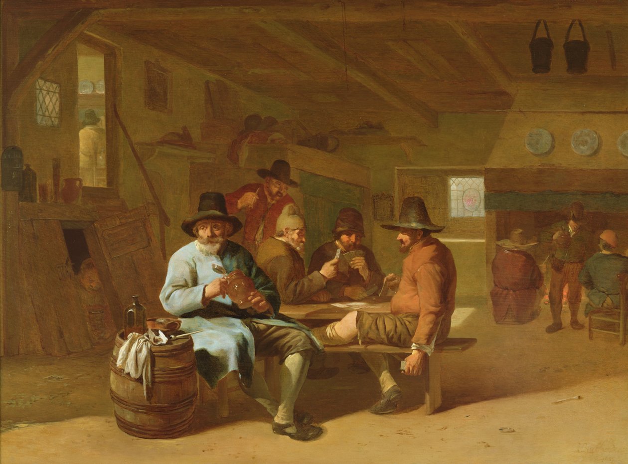 Tavernan sisustus korttipelaajineen, 1600-luku tekijältä Job Berckheyde