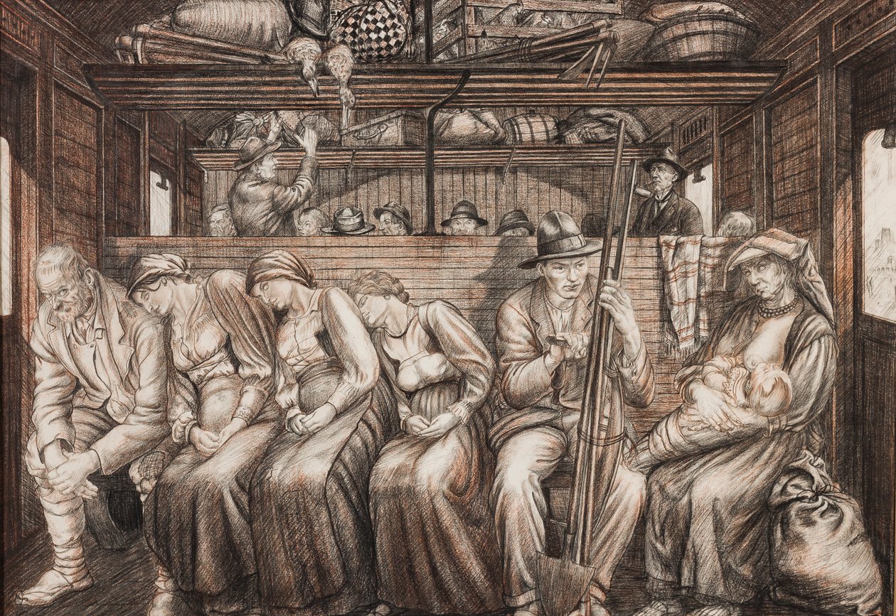 Italian Harvesters Travelling, n. 1924 (kynä ja liitu paperille) tekijältä Job Nixon