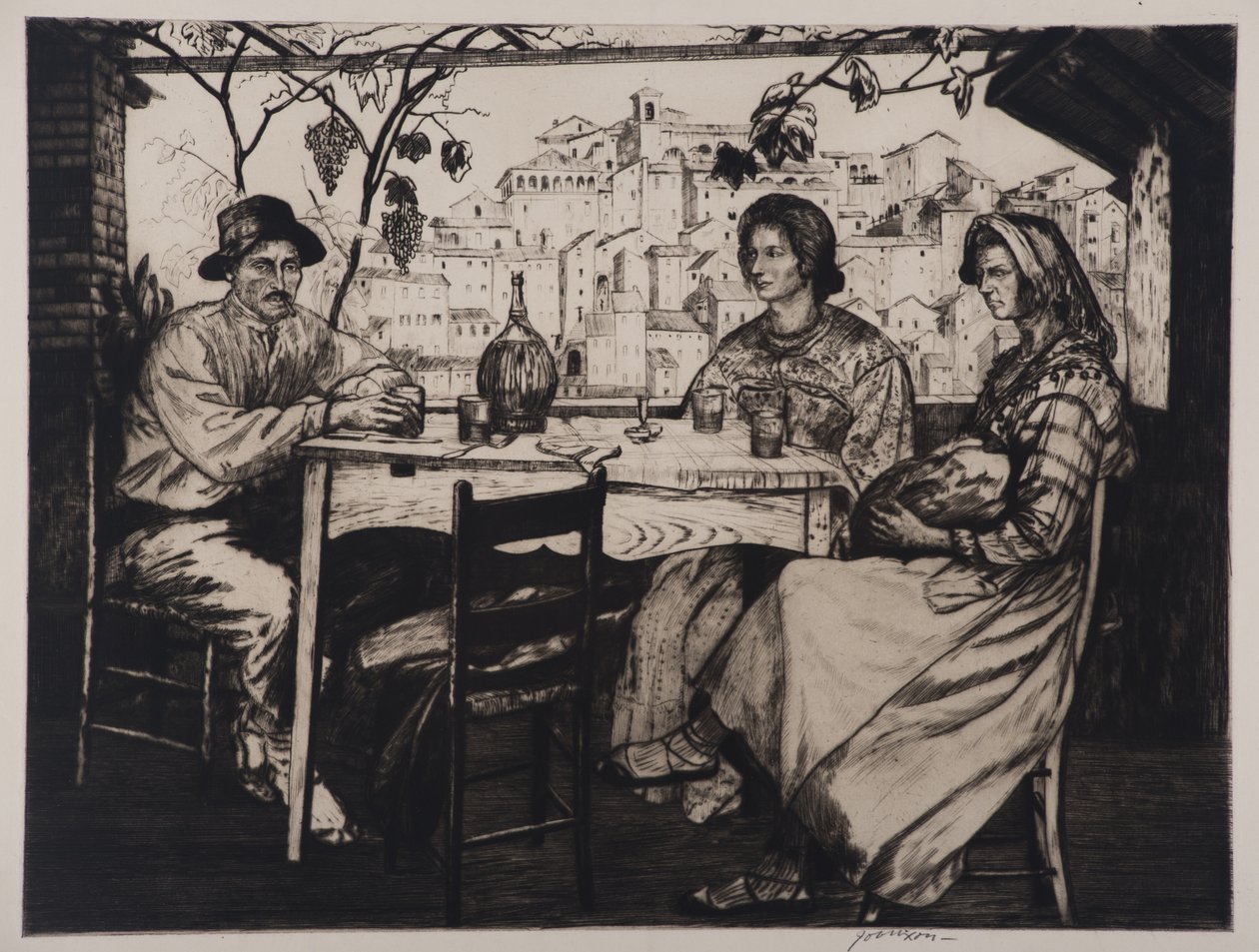 Una Trattoria, 1928 (etsaus ja kuivakärki) tekijältä Job Nixon