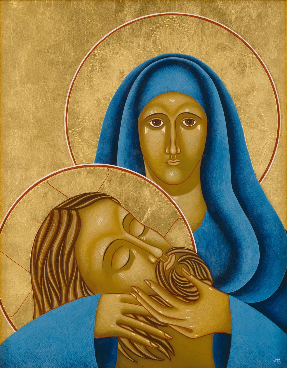 Pieta, 2004 (munatempera ja 24k kultaa puulle) tekijältä Jodi Simmons