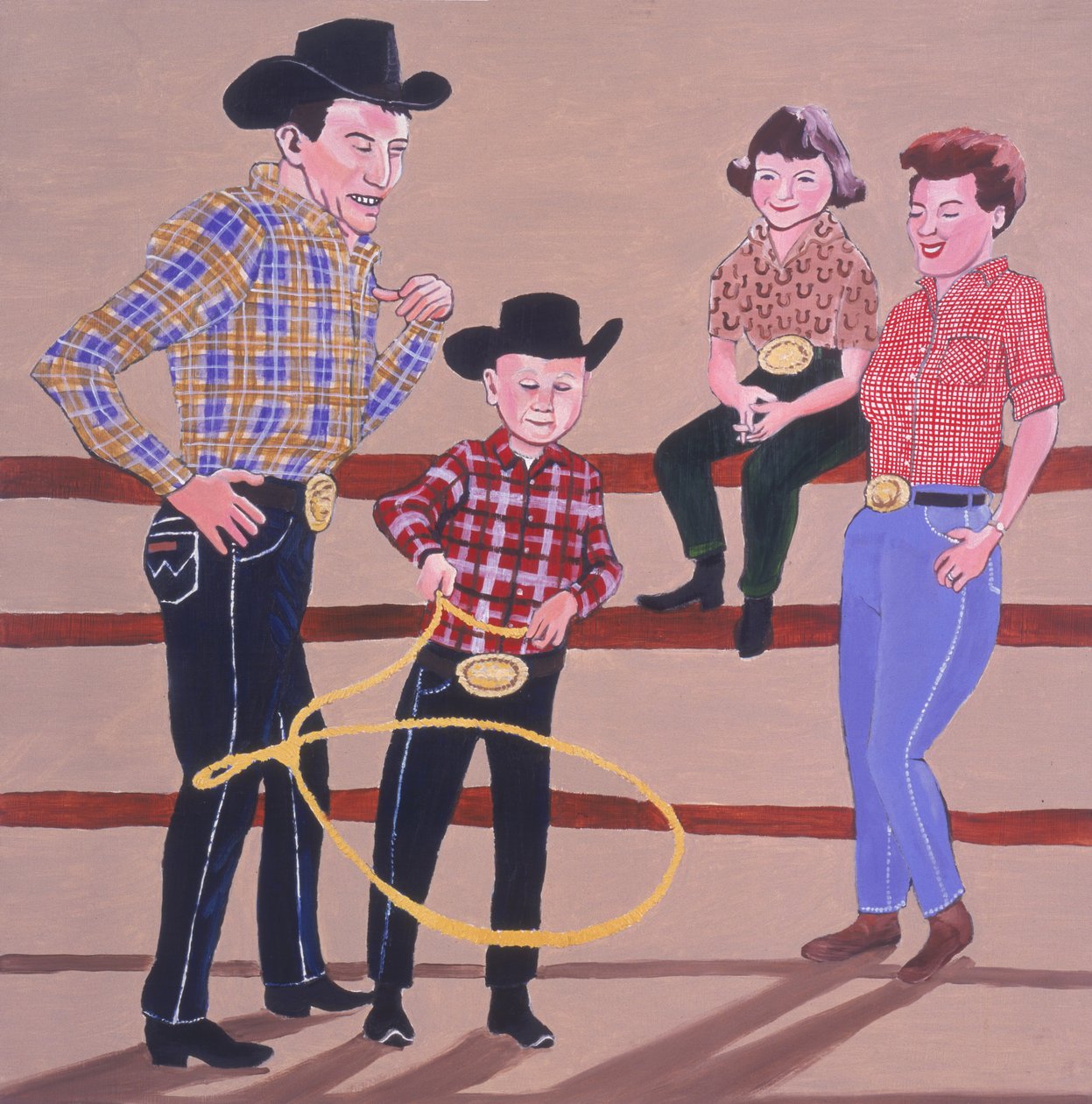 Cowboy Family, 2001 (öljy & akryyli paneelissa) tekijältä Joe Heaps Nelson