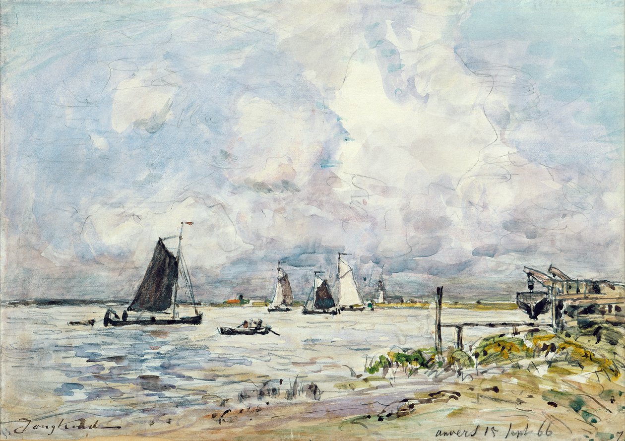 Laskeutumislava Escautissa, 1866 tekijältä Johan Barthold Jongkind