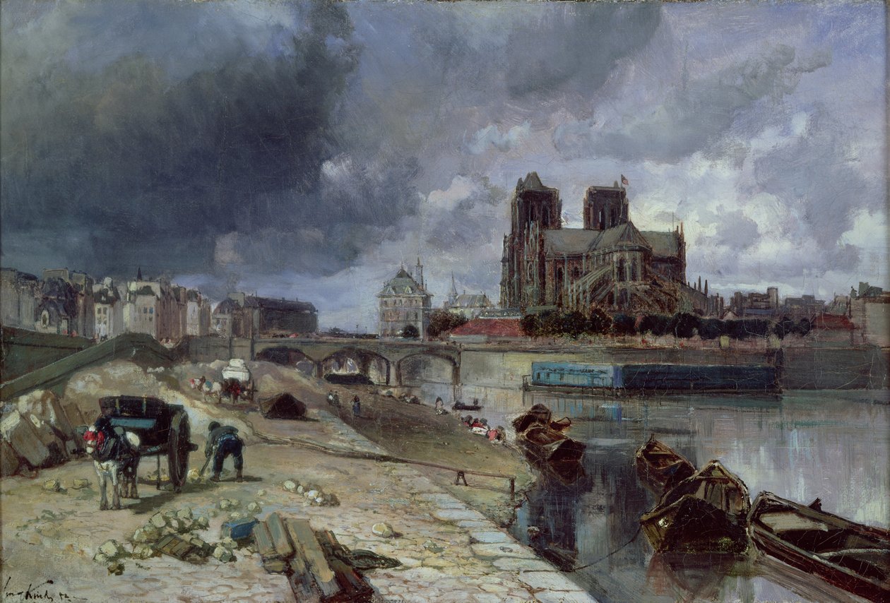Notre-Dame Quai de la Tournellesta, 1852 tekijältä Johan Barthold Jongkind