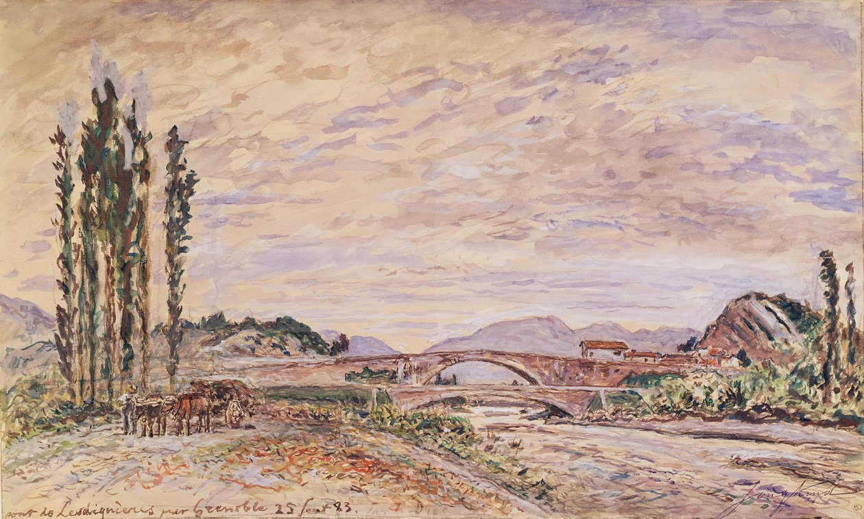 Pont de Lesdiguieres, lähellä Grenoblea, 1883 tekijältä Johan Barthold Jongkind