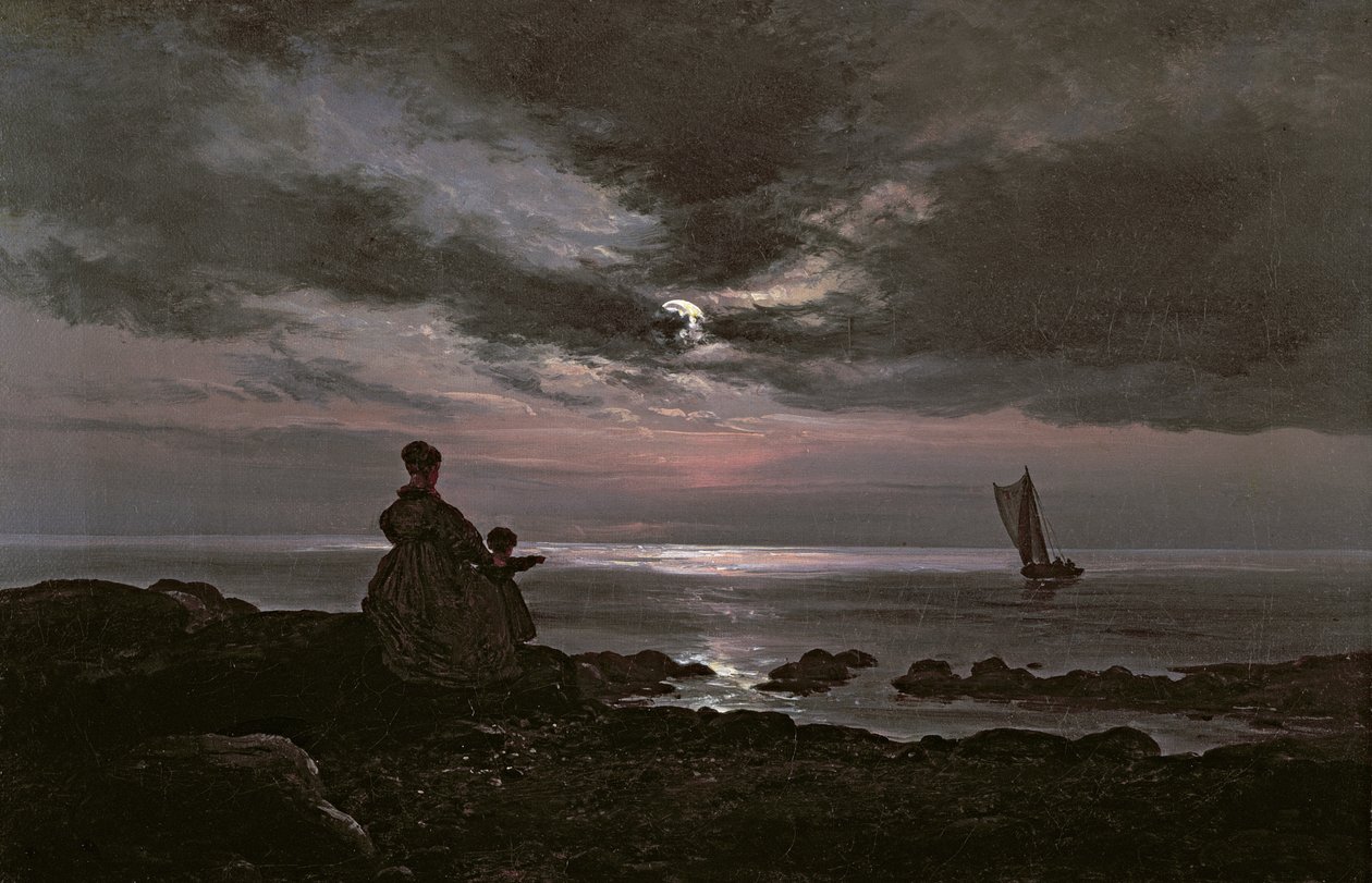 Äiti ja lapsi meren rannalla, 1840 tekijältä Johan Christian Dahl