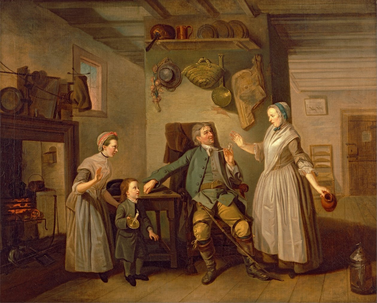 David Garrick ja Mary Bradshaw elokuvassa David Garricks The Farmers Return tekijältä Johan Joseph Zoffany