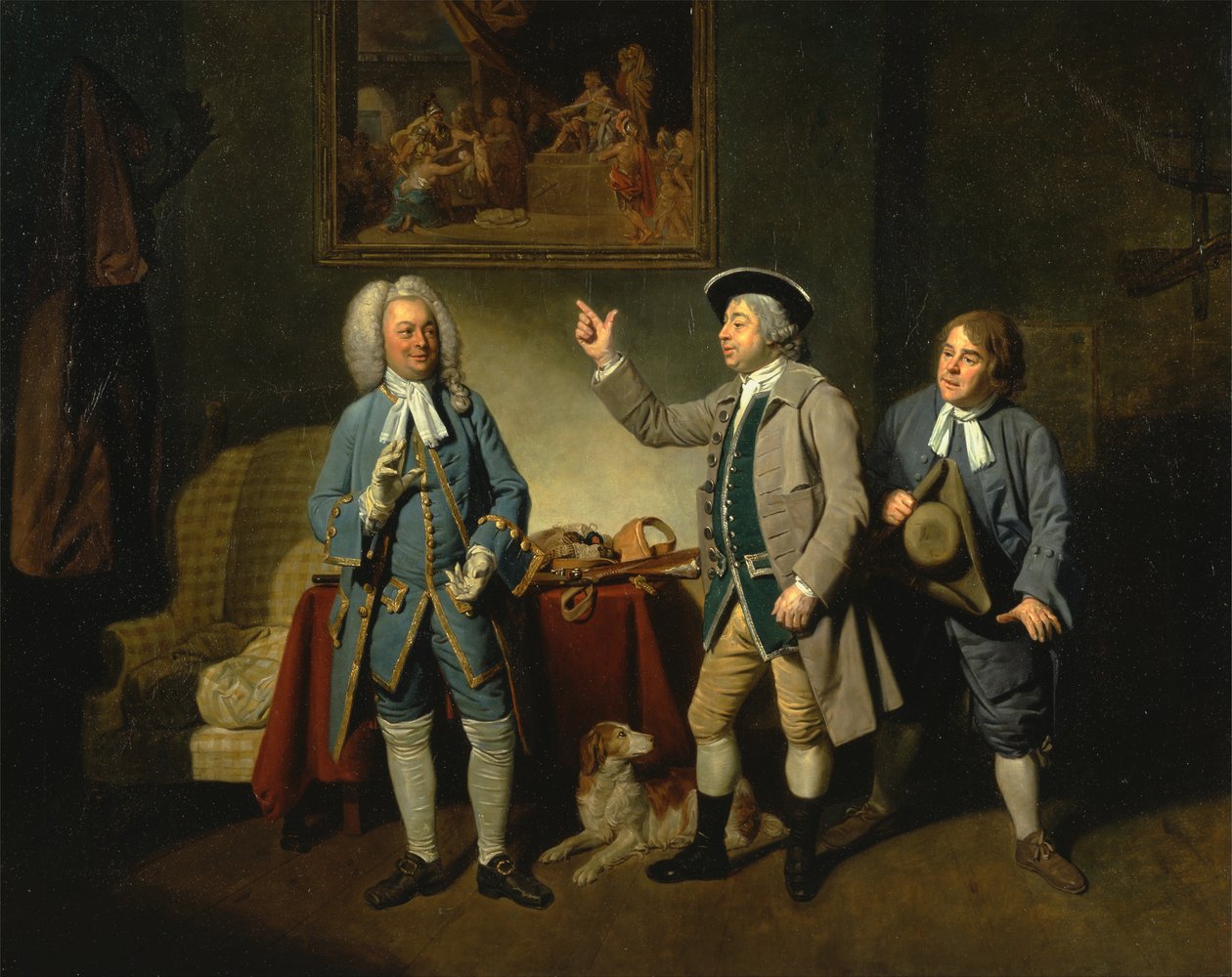 Edward Shuter, John Beard ja John Dunstall Isaac Bickertons Love in a Village -elokuvassa tekijältä Johan Joseph Zoffany
