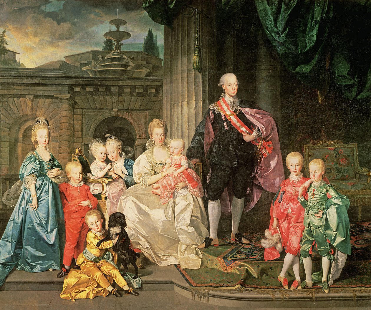 Leopold I, Toscanan suurherttua (1747-92) (myöhemmin Leopold II, Itävallan keisari, 1790-92) vaimonsa Maria Ludovican ja heidän lastensa kanssa, mukaan lukien Franz (myöhemmin keisari Franz II), 1776 45:Leopold II tekijältä Johan Joseph Zoffany