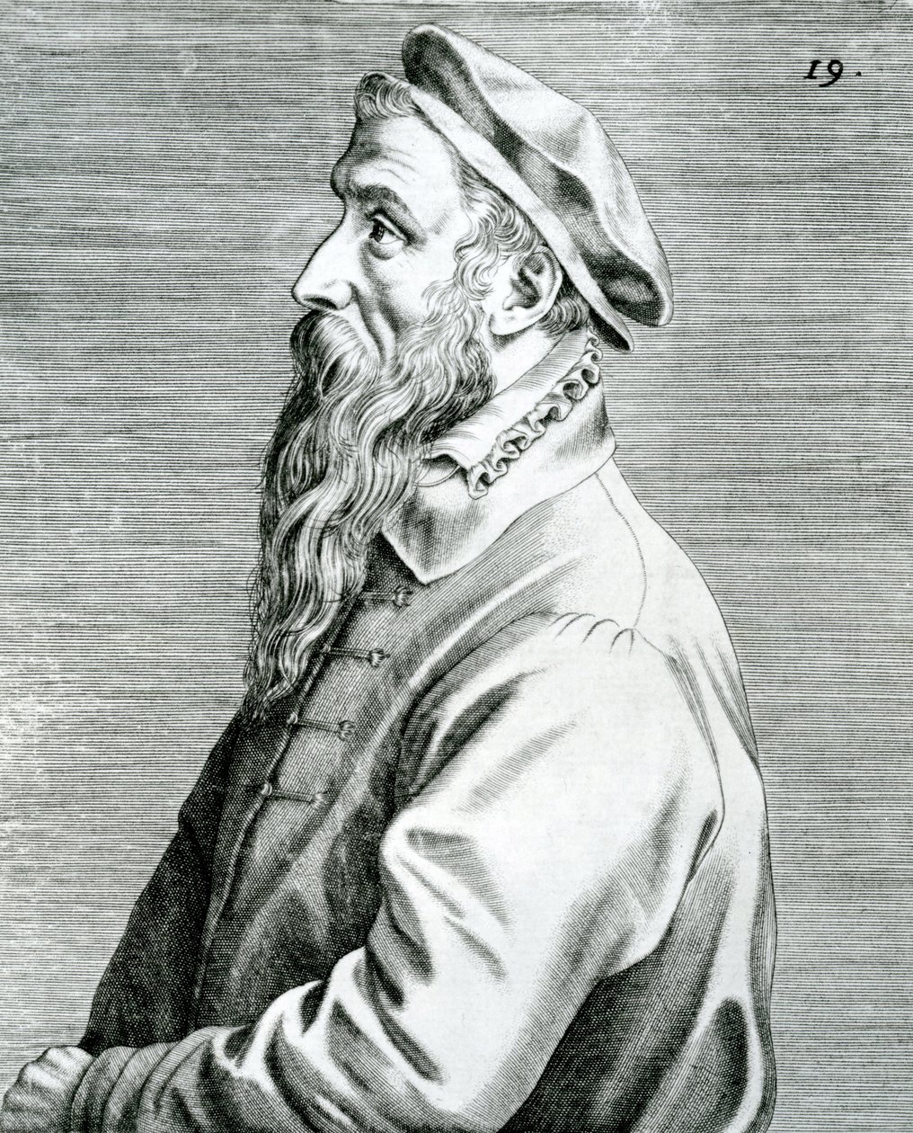 Peter Bruegel, levy 19 sarjasta Pictorum aliquot celebrium Germaniae inferioris effigies (Muotokuvia eräistä tunnetuista Low Countries -taiteilijoista), 1595 (kaiverrus ja kohopaino) tekijältä Johan Wierix