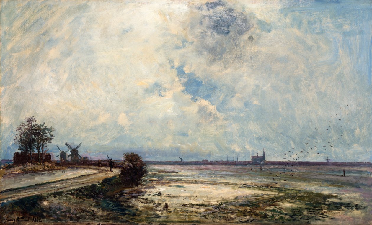 Hollantilainen maisema, 1862 tekijältä Johan Barthold Jongkind