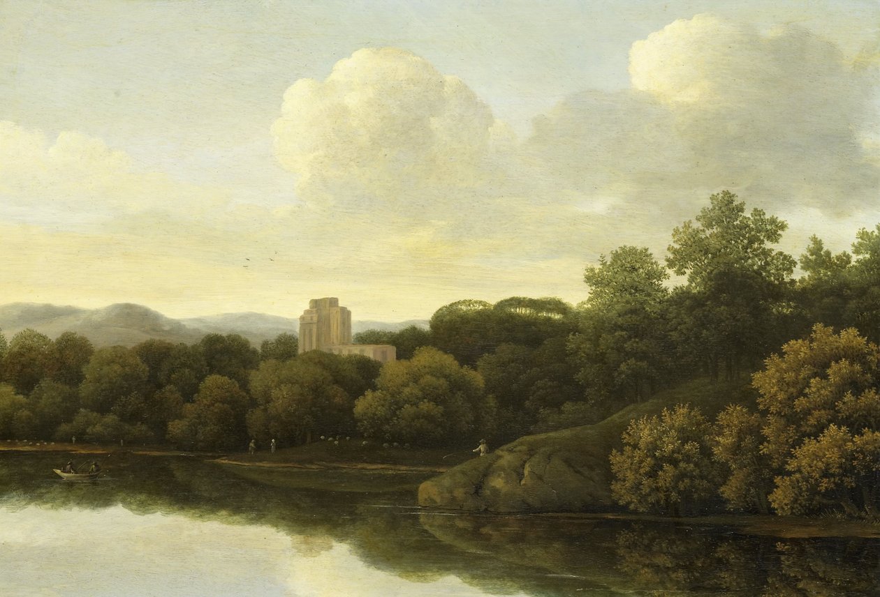 Metsäinen maisema ja joki tekijältä Johan (1620-1660) Lagoor