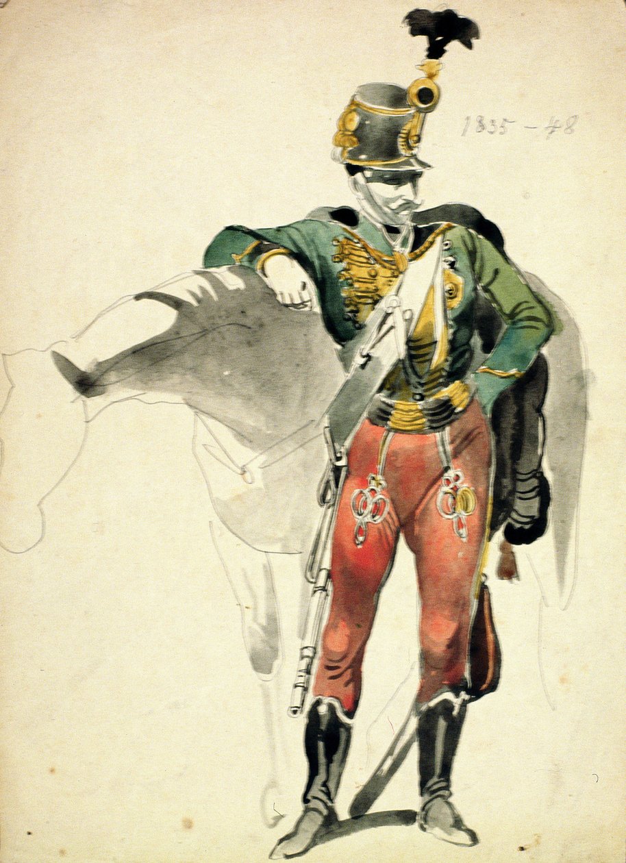 9. rykmentin husaari, kevyen ratsuväen puku, 1835-48 tekijältä Johan Baptiste Heinefetter