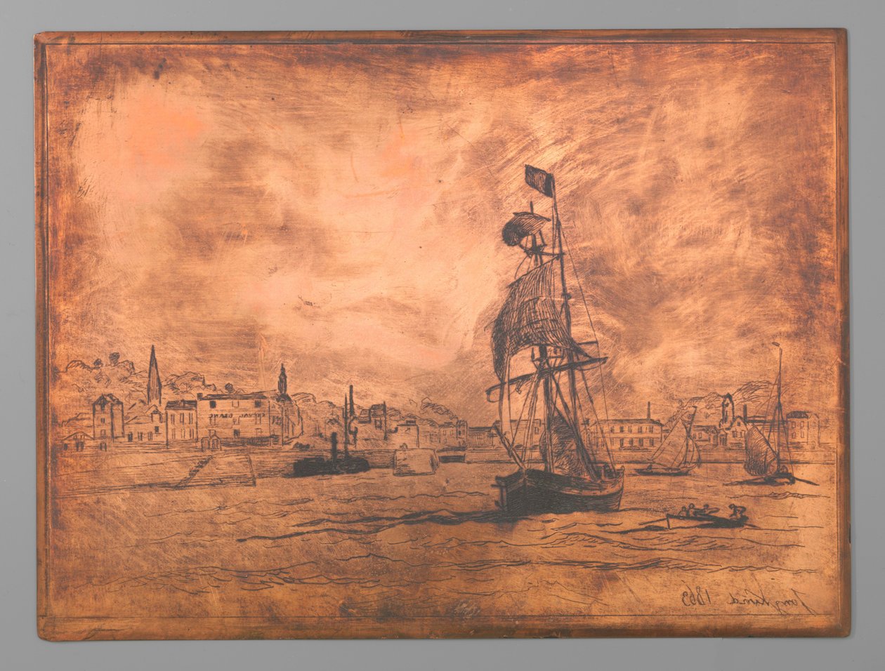Honfleurin satama tekijältä Johan Barthold Jongkind (signed by artist)