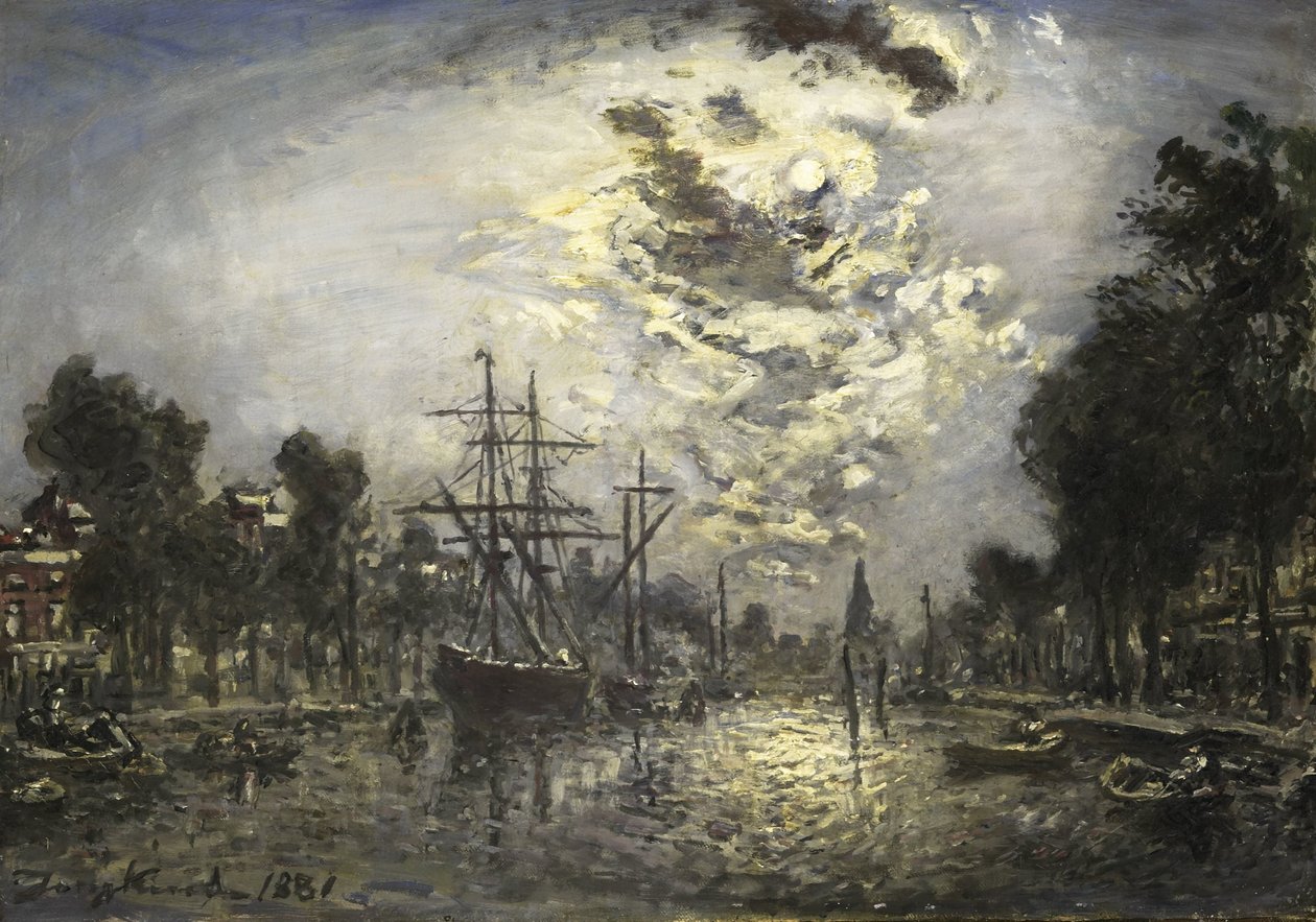 Rotterdam kuunvalossa tekijältä Johan Barthold Jongkind (signed by artist)
