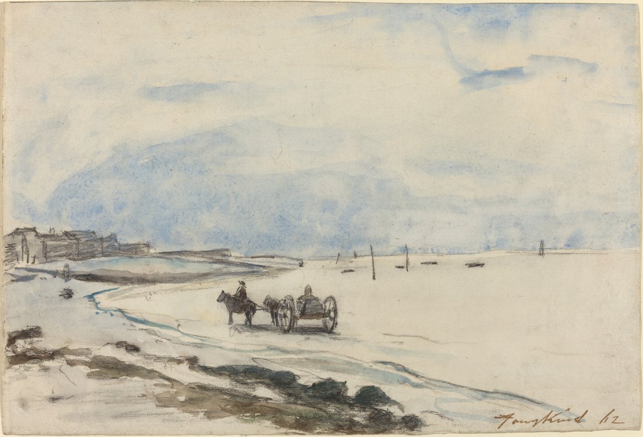 Kärryt rannalla Etretatissa, 1862. tekijältä Johan Barthold Jongkind