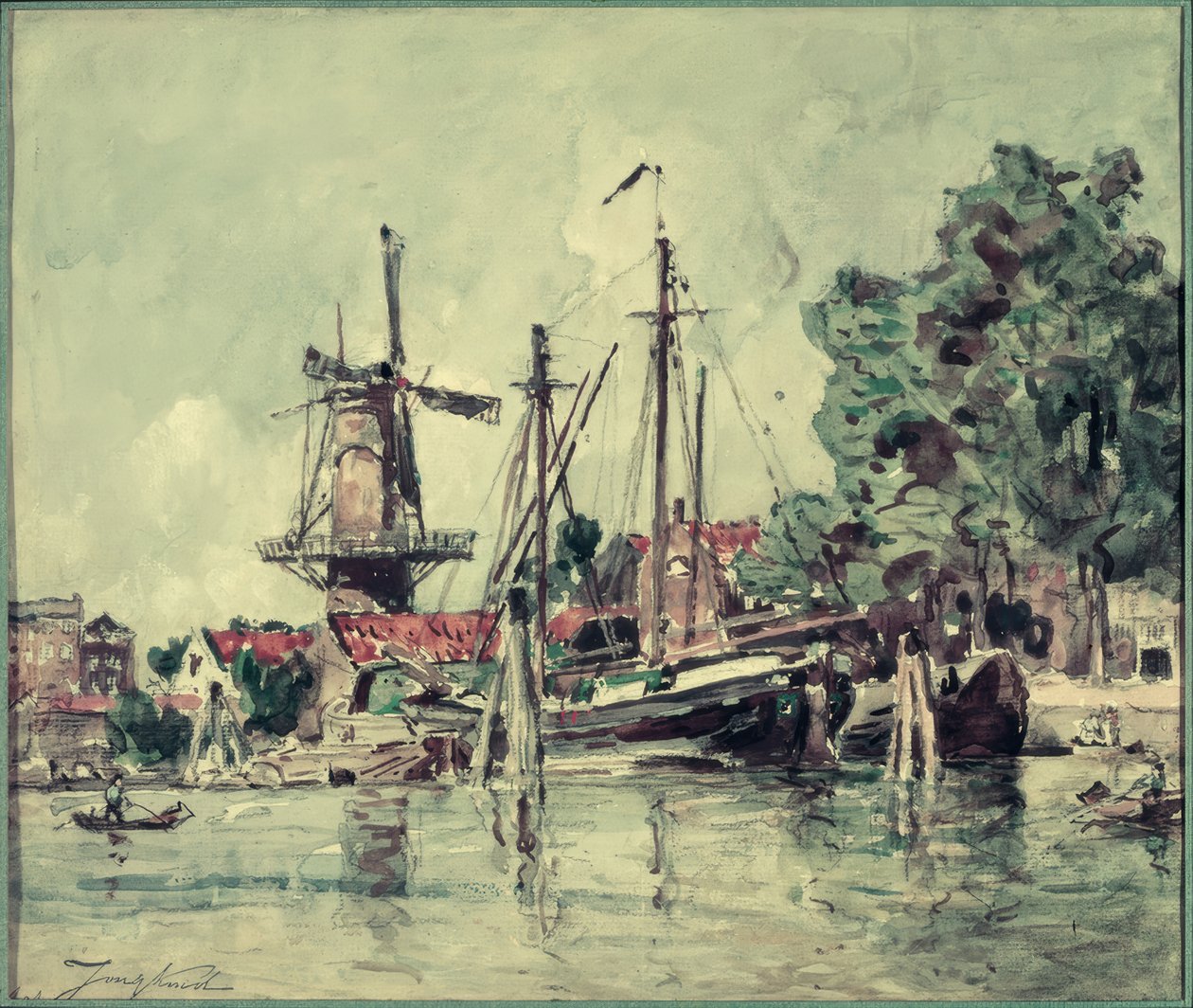 Hollannissa veneet tehtaan lähellä tekijältä Johan Barthold Jongkind