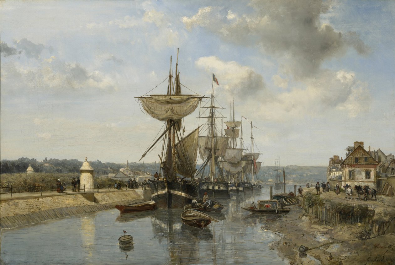 Fregatit, Harfleurin satama, n. 1852-1853 tekijältä Johan Barthold Jongkind