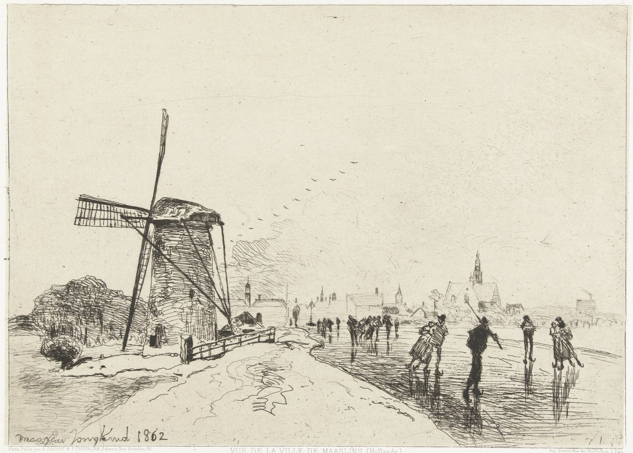 Näkymä Maassluisiin Vue de la ville de Maaslins (Hollanti) (otsikko esineessä) tekijältä Johan Barthold Jongkind