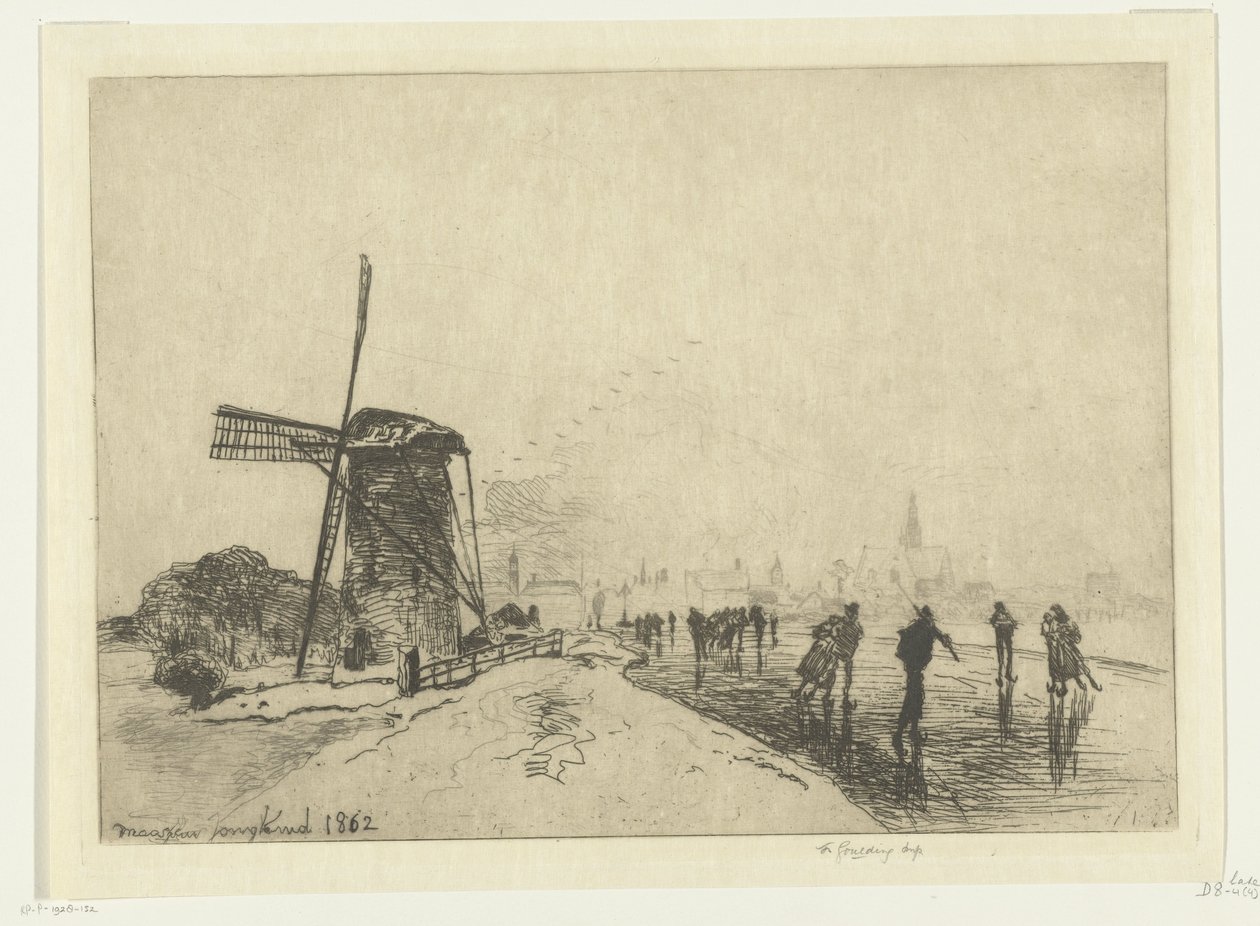 Näkymä Maassluisiin Vue de la ville de Maaslins (Hollanti) (otsikko esineessä) tekijältä Johan Barthold Jongkind