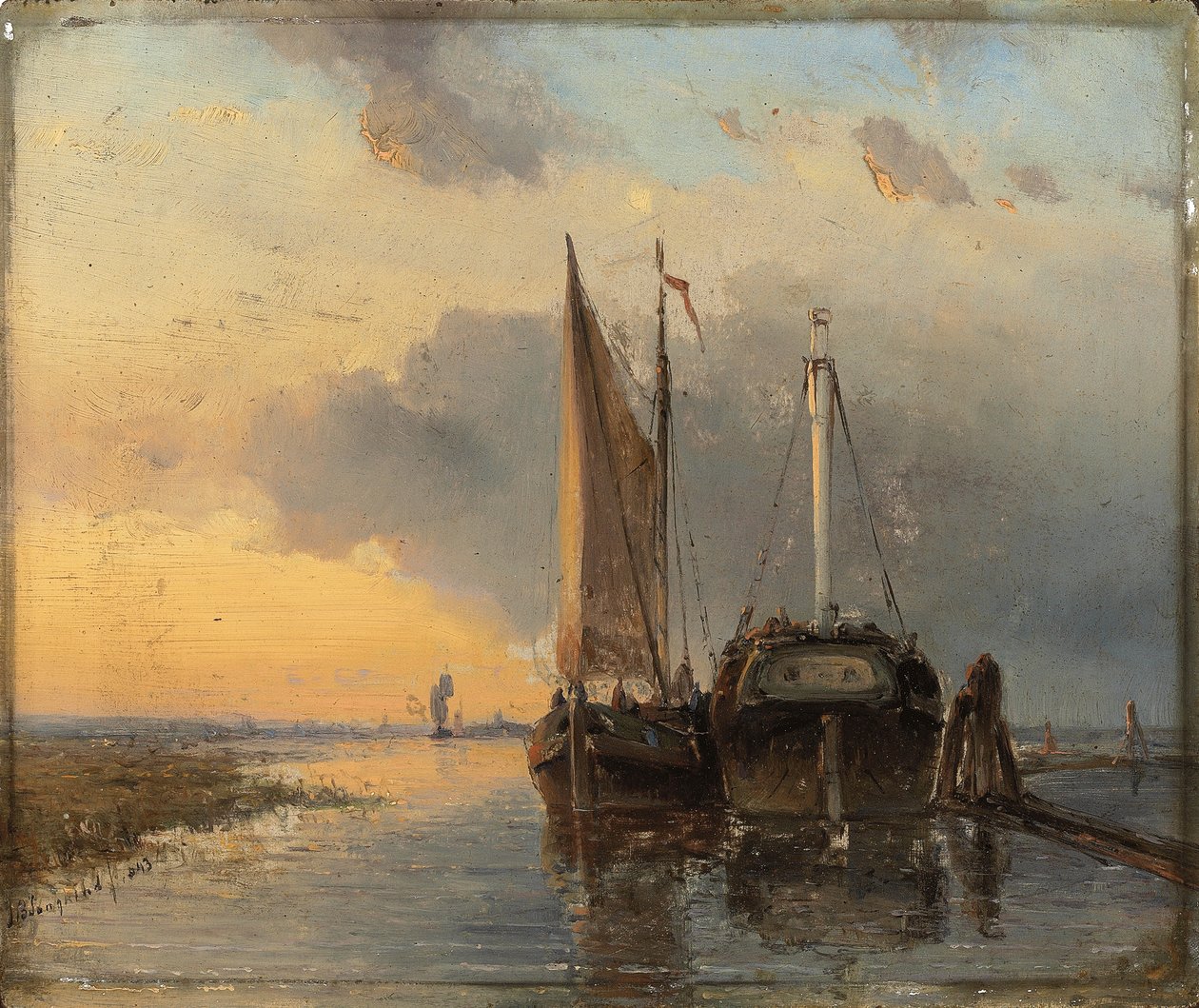Satama hollantilaisen joen varrella, 1843 tekijältä Johan Barthold Jongkind