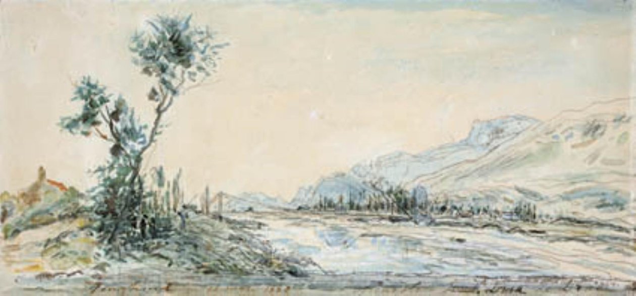 Maisema Le Drac -joen varrella lähellä Grenoblea tekijältä Johan Barthold Jongkind