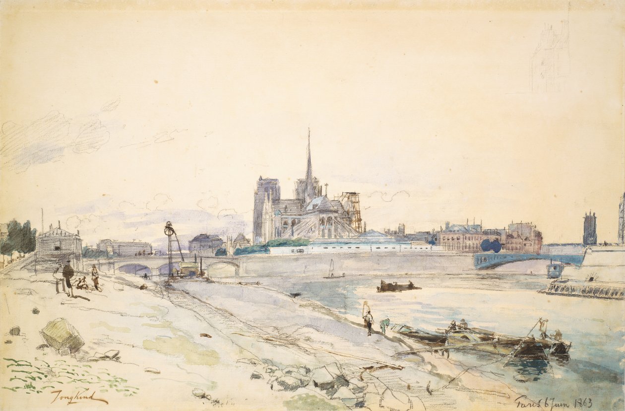 Pariisin Notre Dame Quai de la Tournellesta katsottuna tekijältä Johan Barthold Jongkind