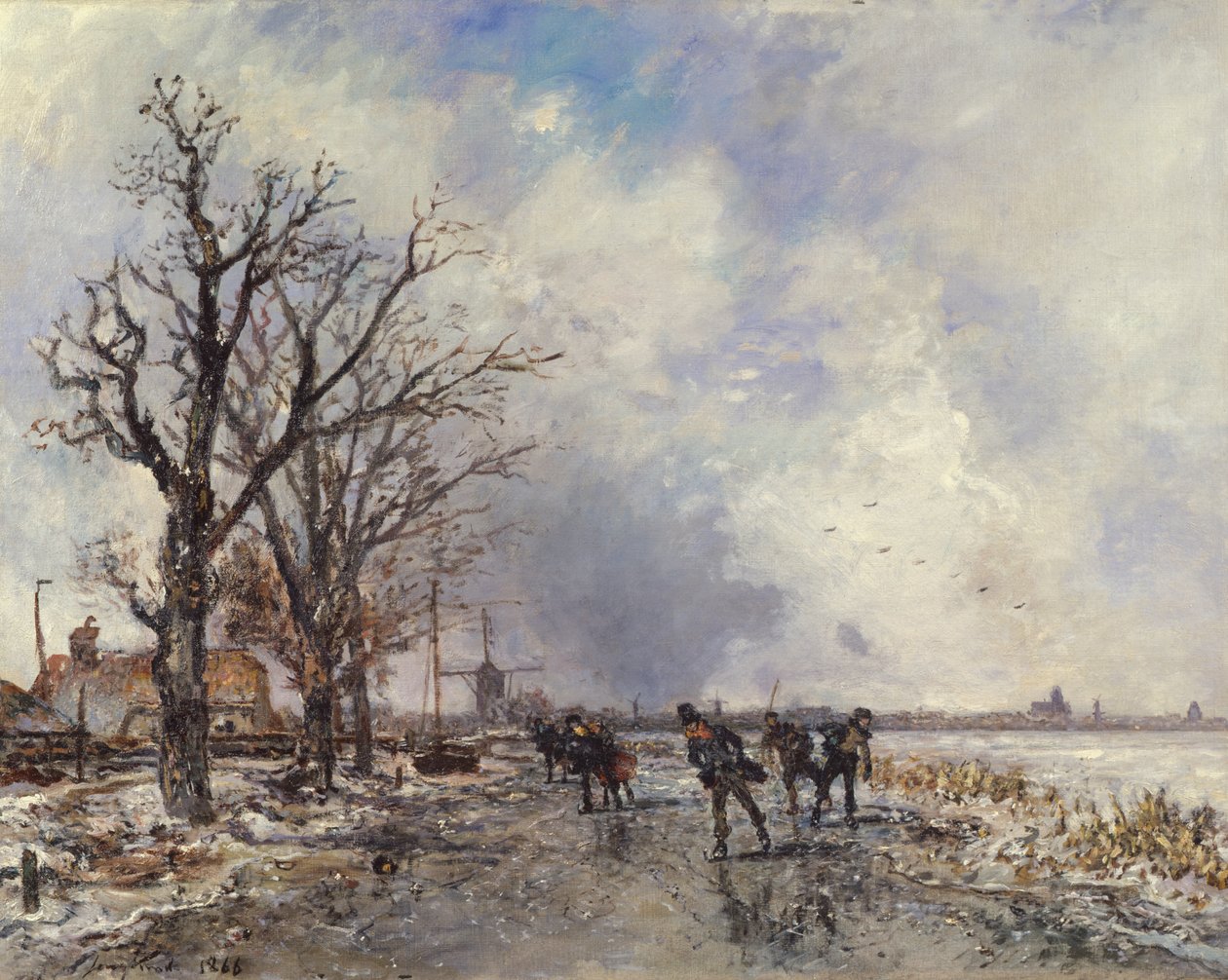 Luistelijat Schie-joella, lähellä Rotterdamia, 1866 tekijältä Johan Barthold Jongkind