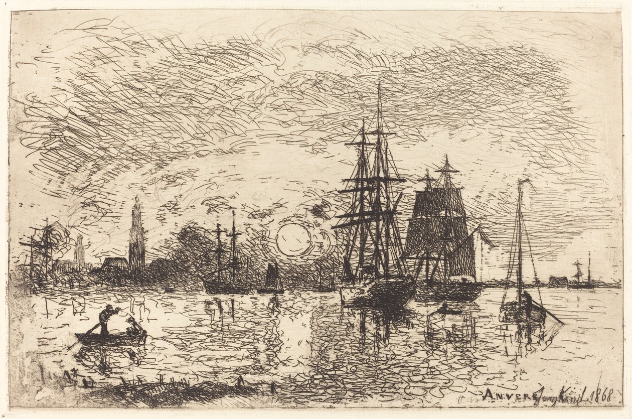 Auringonlasku, Antwerpenin satama tekijältä Johan Barthold Jongkind