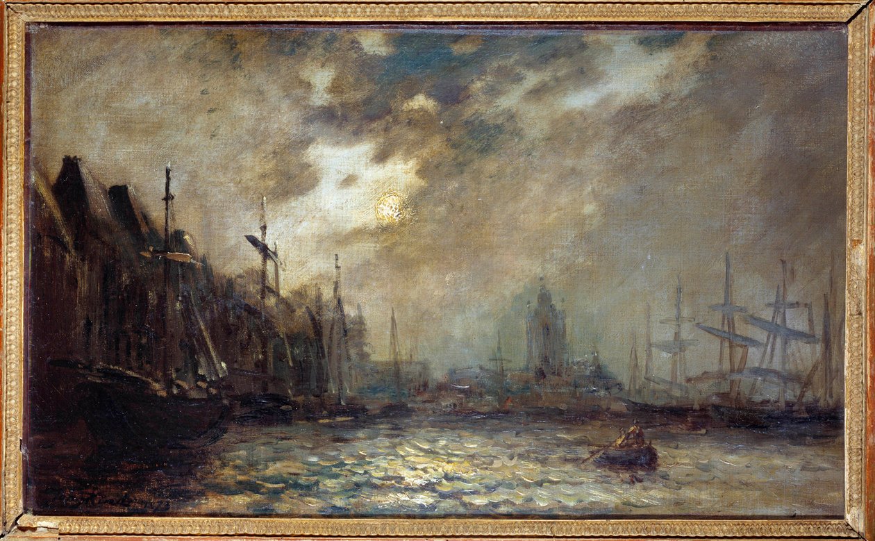 Jean Barthold Jongkindin (1819-1891) maalaus Rotterdamin satamasta 1873 Charleville, Musee Rimbaud tekijältä Johan Barthold Jongkind
