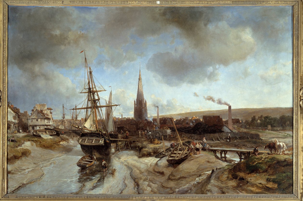 Harfleurin satama (Seine Maritime). Jean Barthold Jongkindin (1819-1891) maalaus Ec. Hol. tekijältä Johan Barthold Jongkind