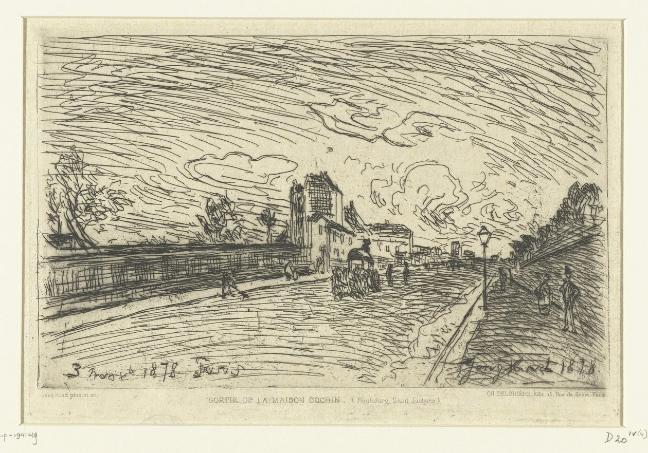 Cochinin sairaalan uloskäynti (Faubourg Saint-Jacques, Pariisi) Sortie de la Maison Cochin (Faubourg Saint-Jacques) (otsikko esineessä) tekijältä Johan Barthold Jongkind