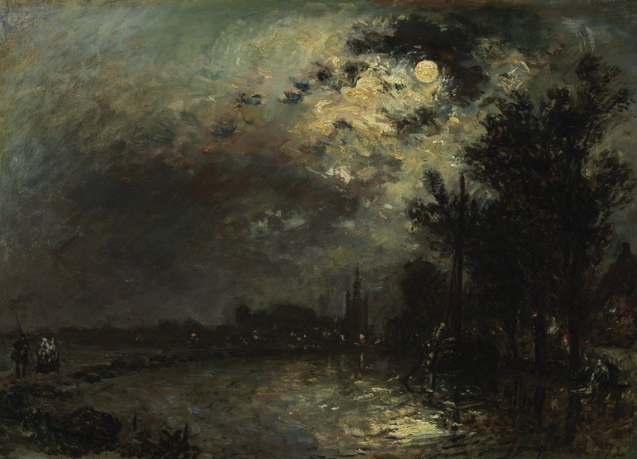 Näkymä Overschiestä Moonlightissa, 1872 tekijältä Johan Barthold Jongkind