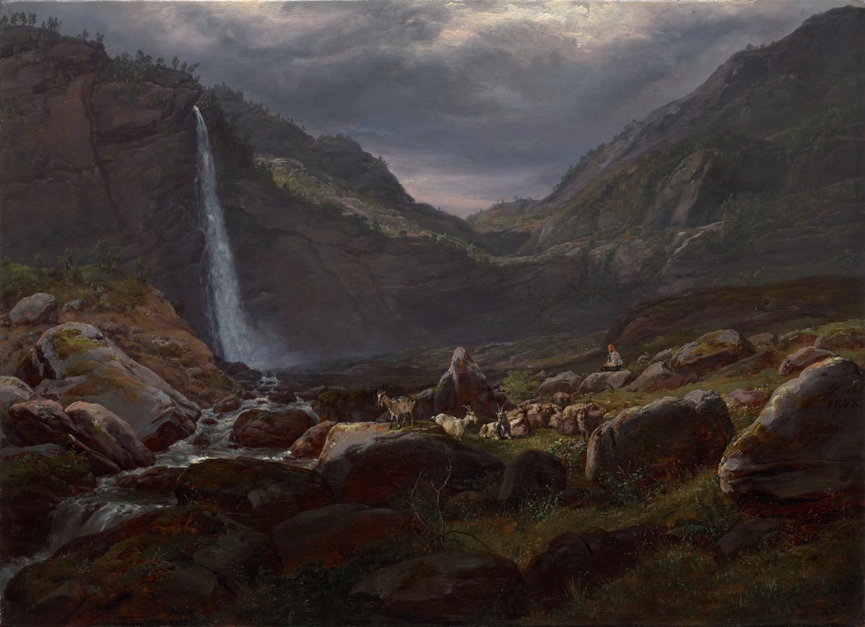 Feige-vesiputous (Feigefossen), Lysterfjord, Norja tekijältä Johan Christian Dahl