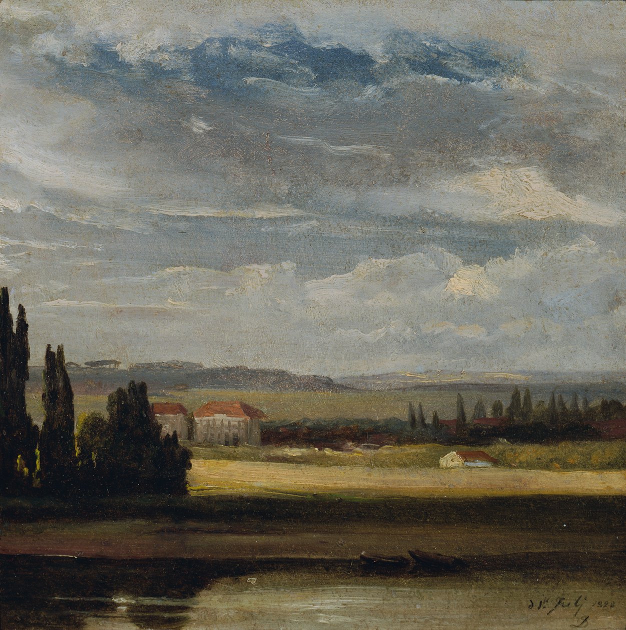 Maisemanäkymä korkealla pilvisellä taivaalla tekijältä Johan Christian Dahl