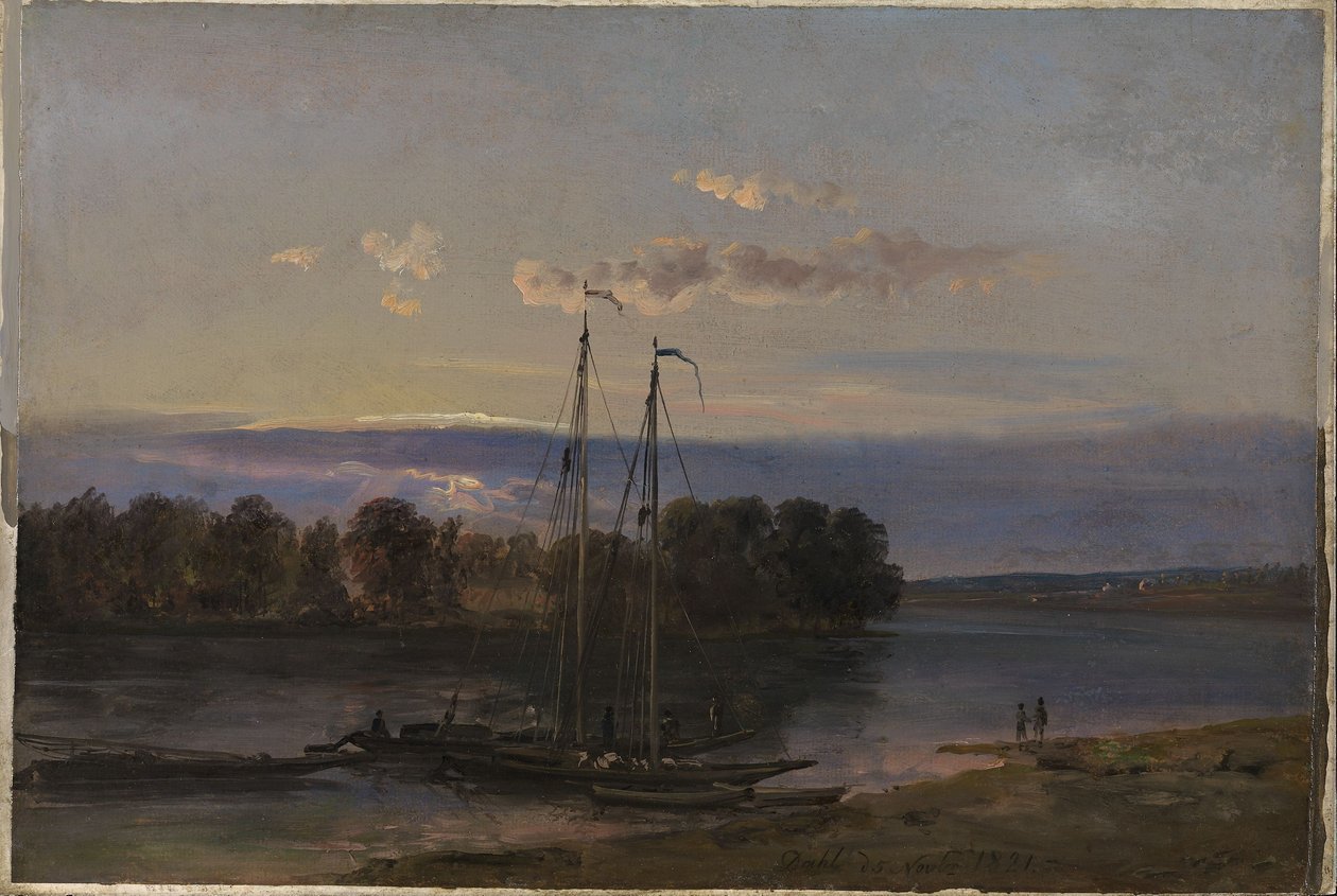 Ilta-tunnelmaa Elbenin rannalla tekijältä Johan Christian Dahl
