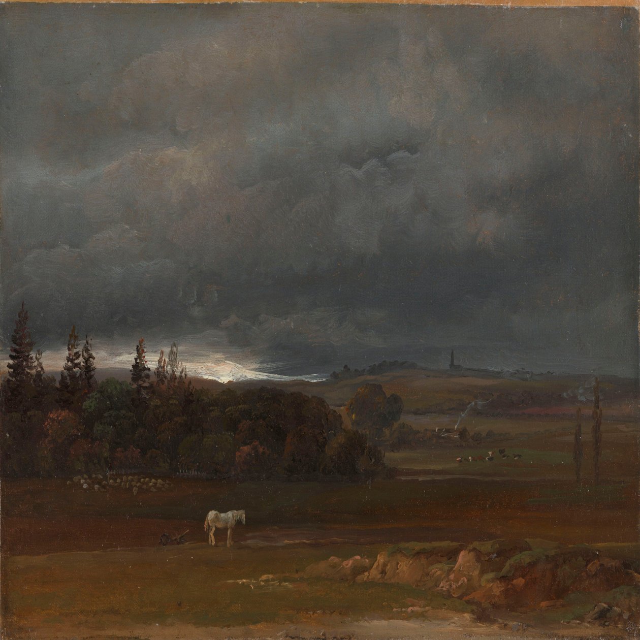 Pelto Dresdenin lähellä ja valkoinen hevonen tekijältä Johan Christian Dahl