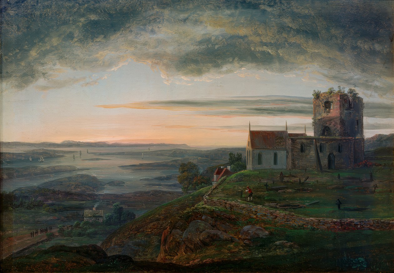Avaldsnesin kirkon rauniot Karmoeylla tekijältä Johan Christian Dahl