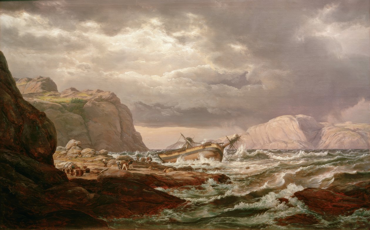 Hukkunut alus Norjan rannikolla tekijältä Johan Christian Dahl