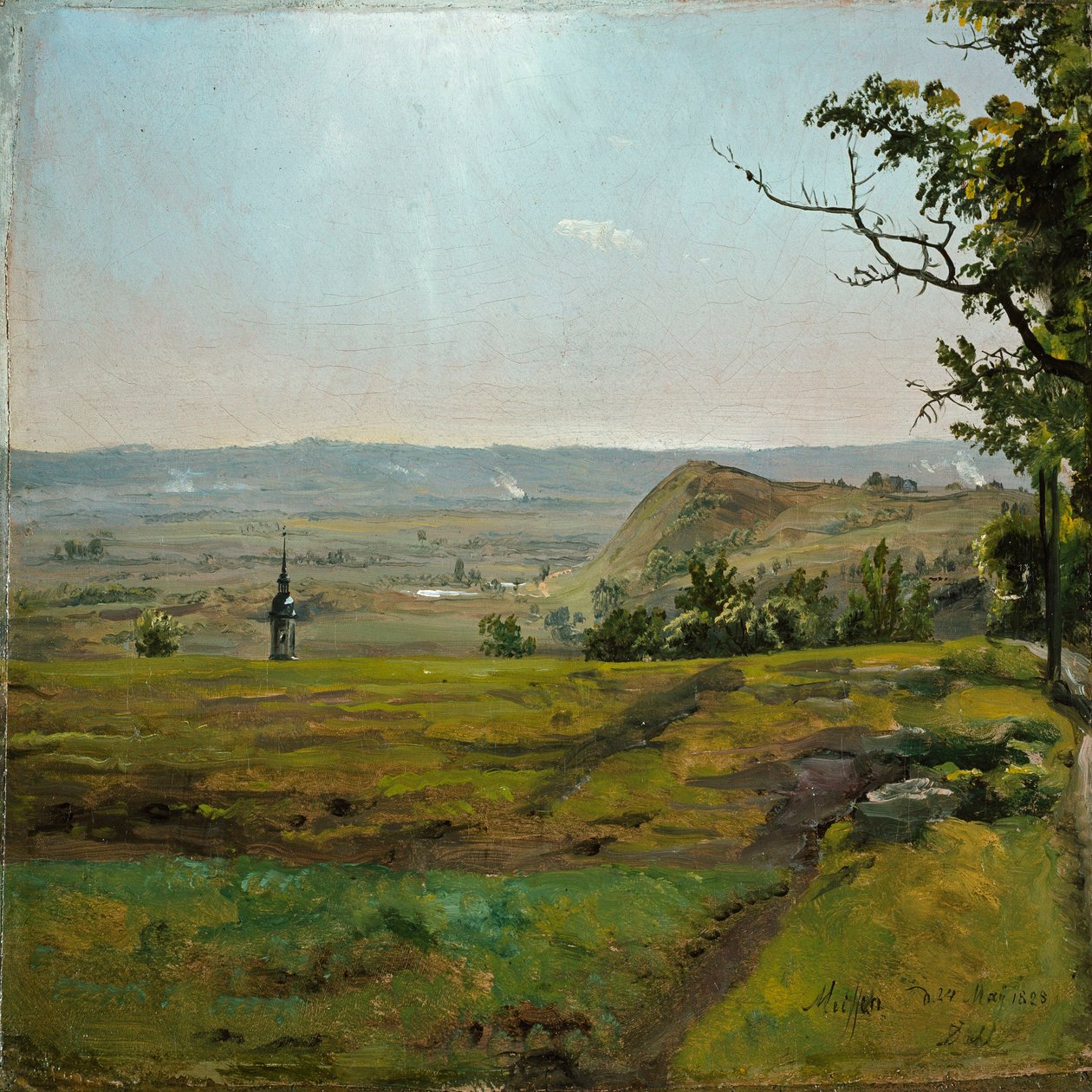 Vihreitä peltoja Meissenin lähellä. Tutkielma tekijältä Johan Christian Dahl