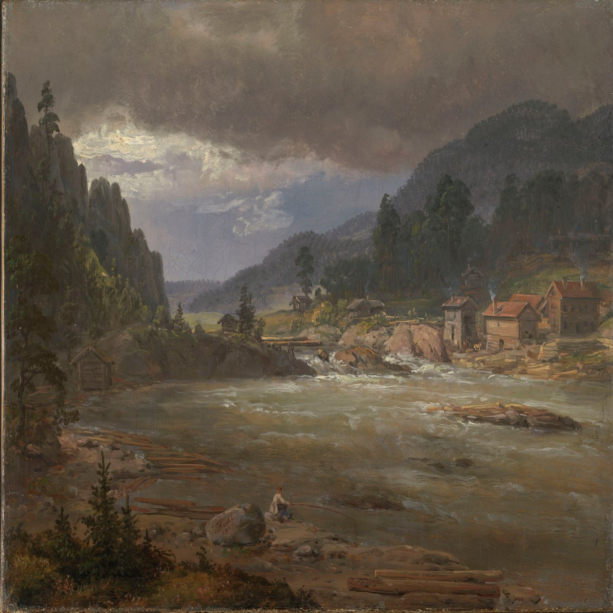 Hellefossen lähellä Hokksundia tekijältä Johan Christian Dahl