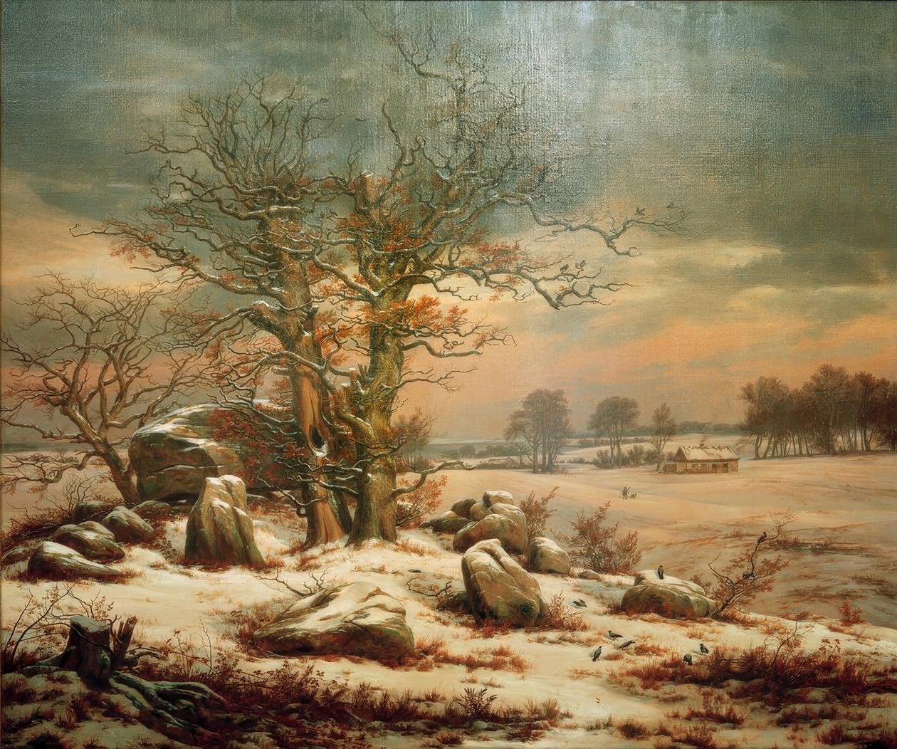 Hynengrab nahe Vordingborg im Winter tekijältä Johan Christian Dahl