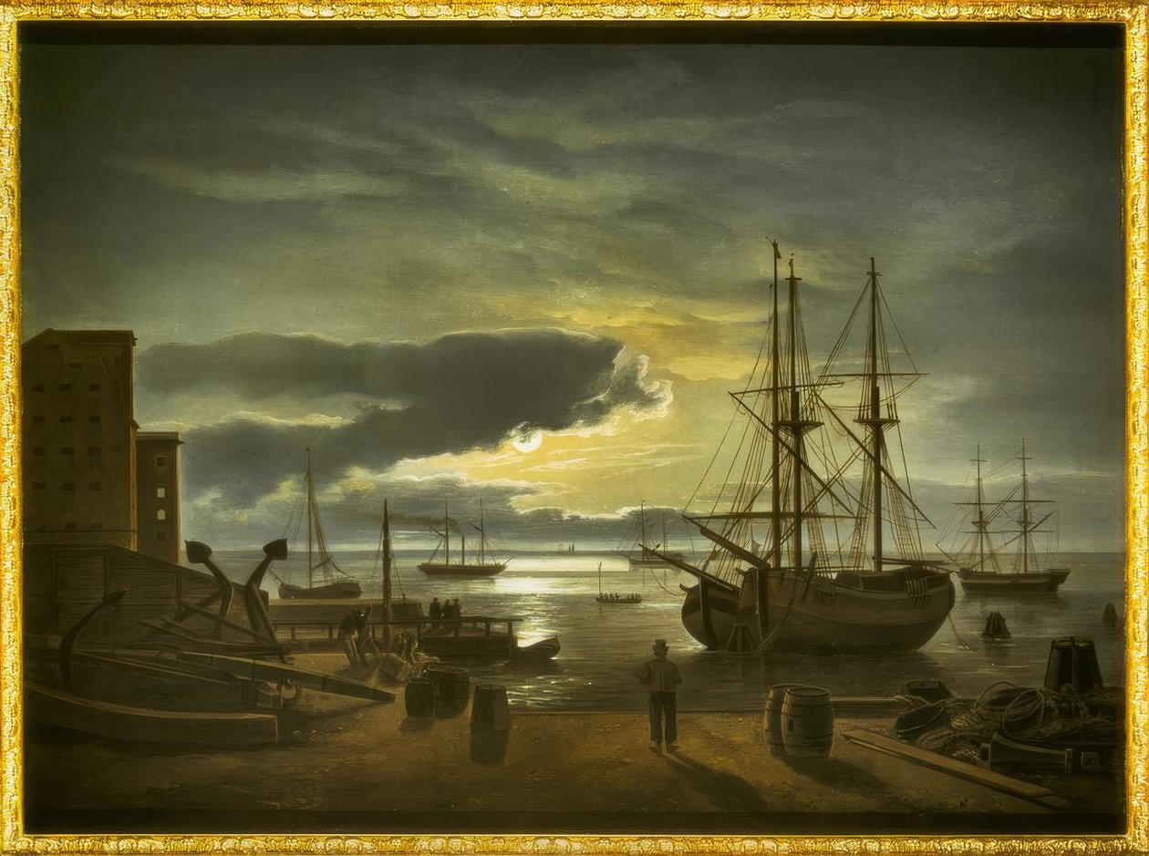 Kööpenhaminan satama kuunvalossa tekijältä Johan Christian Dahl
