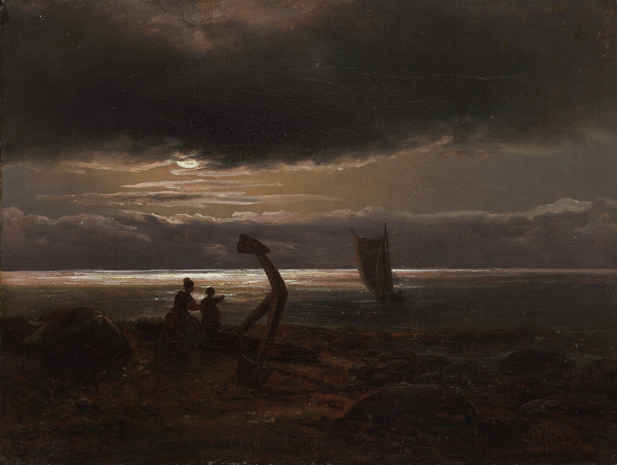 Äiti ja lapsi meren rannalla, 1830. tekijältä Johan Christian Dahl