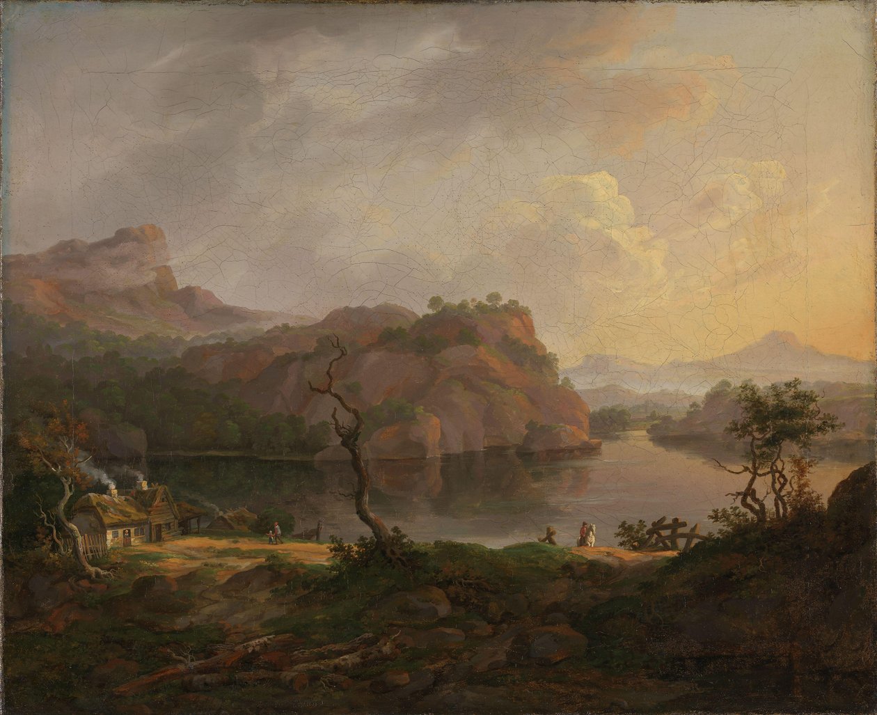 Pohjoismainen maisema, jossa on kuollut puu tekijältä Johan Christian Dahl