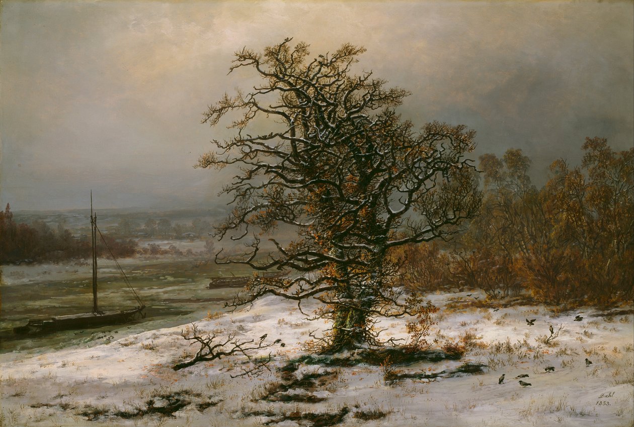 Tammi Elben rannalla talvella tekijältä Johan Christian Dahl
