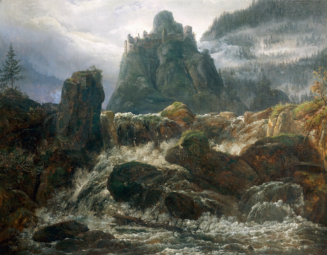 Romanttiset rauniot torrentilla, maalannut Johan Christian Clausen Dahl (1788-1857). tekijältä Johan Christian Dahl