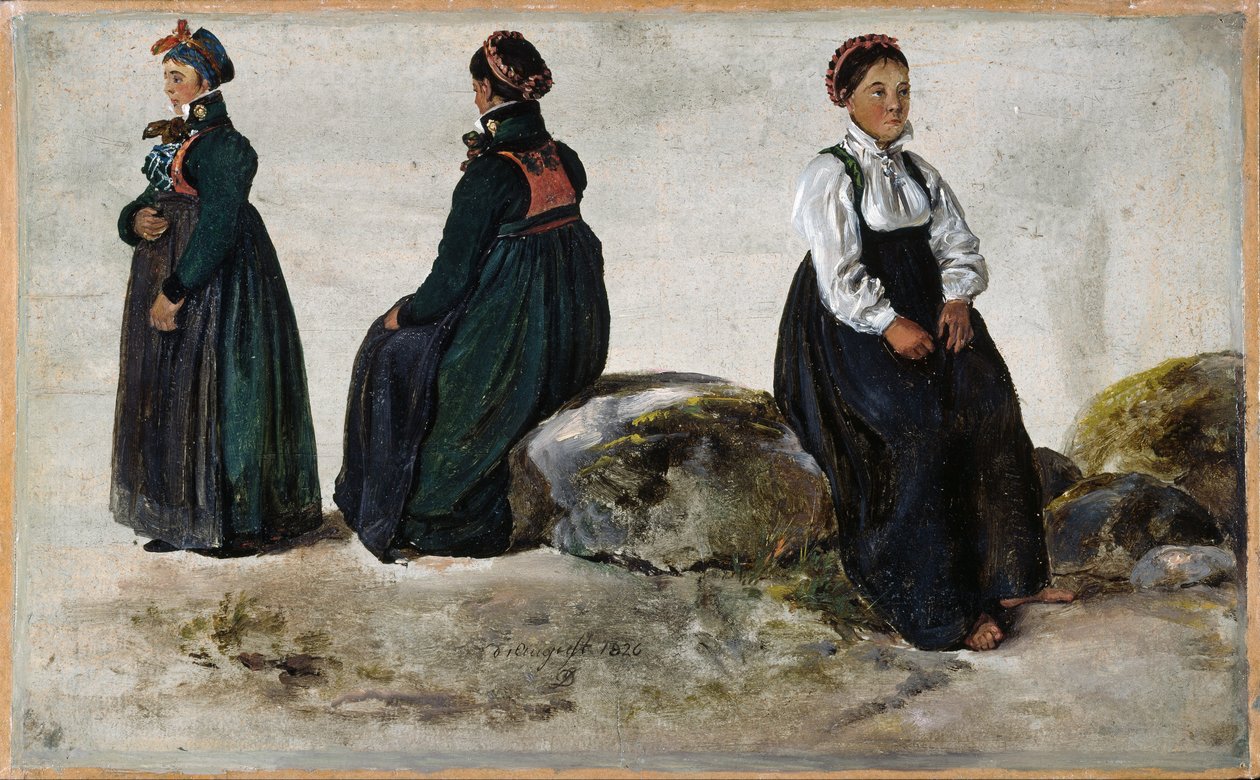 Tutkimuksia naisten puvuista Luster in Sogn -alueelta tekijältä Johan Christian Dahl