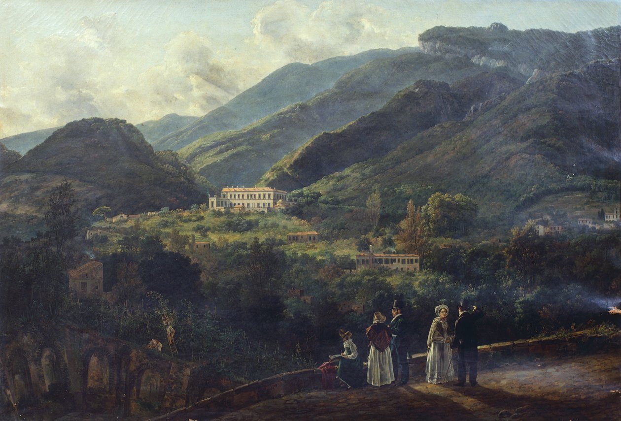 Quisisanan kuninkaallinen palatsi, lähellä Napolia, kirjoittanut Johan Christian Clausen Dahl (1788-1857), Italia tekijältä Johan Christian Dahl