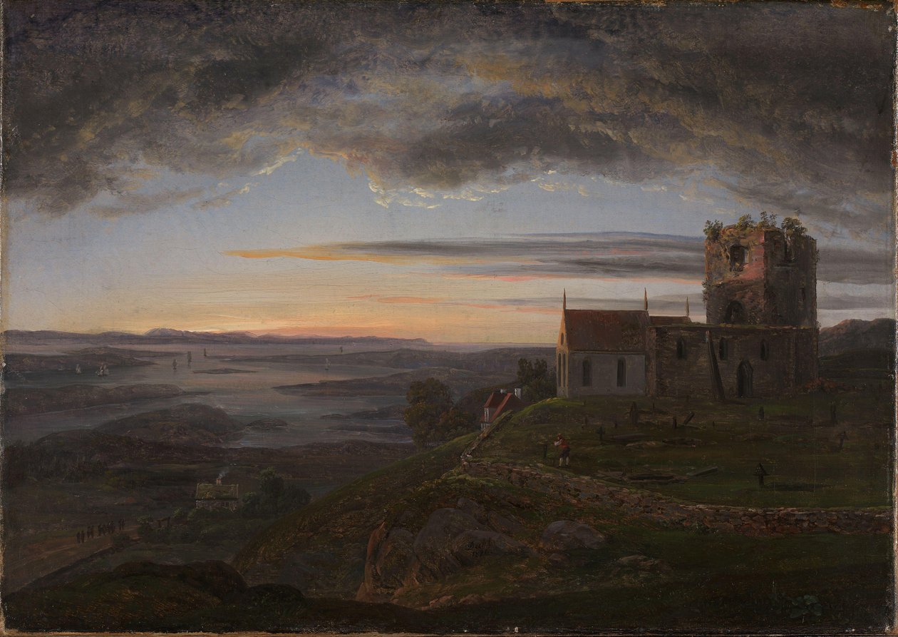 Avaldsnesin raunioitunut kirkko Karmøyssä tekijältä Johan Christian Dahl