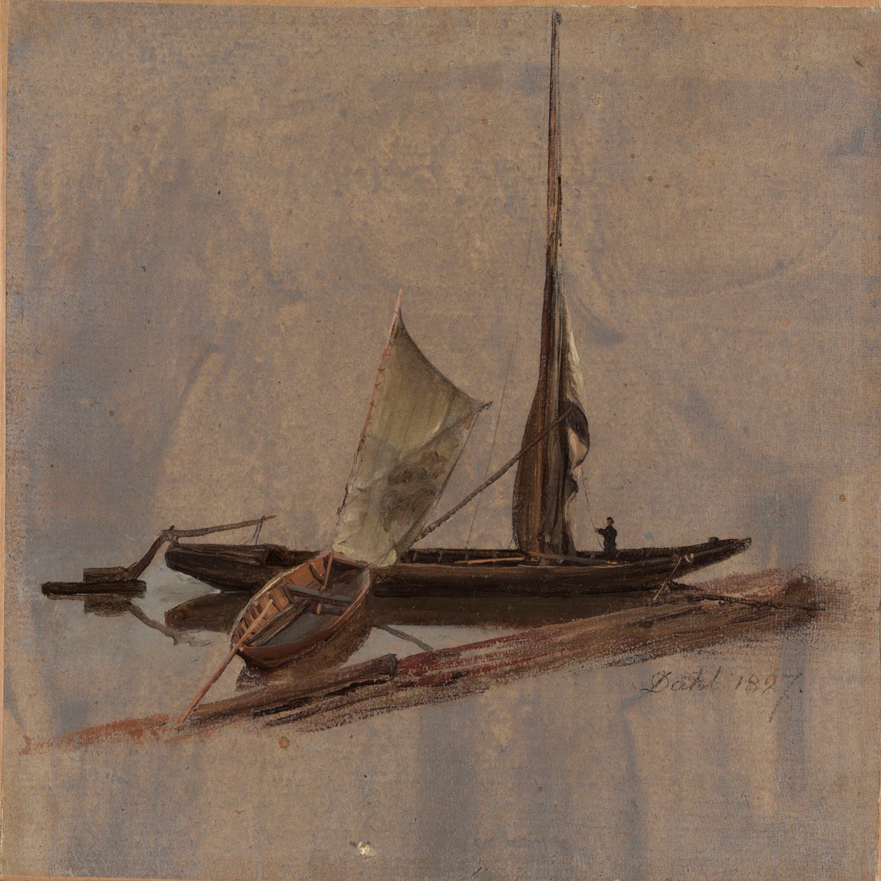 Kaksi venettä Elben-joella tekijältä Johan Christian Dahl